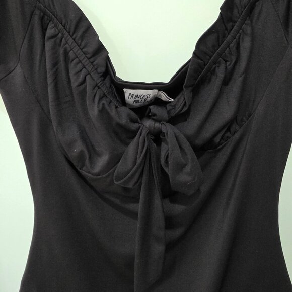 Princess Polly Women’s Black Puff Sleeve Bodysuit – Size 6 – Tie Front One Piece - Picture 2 of 7